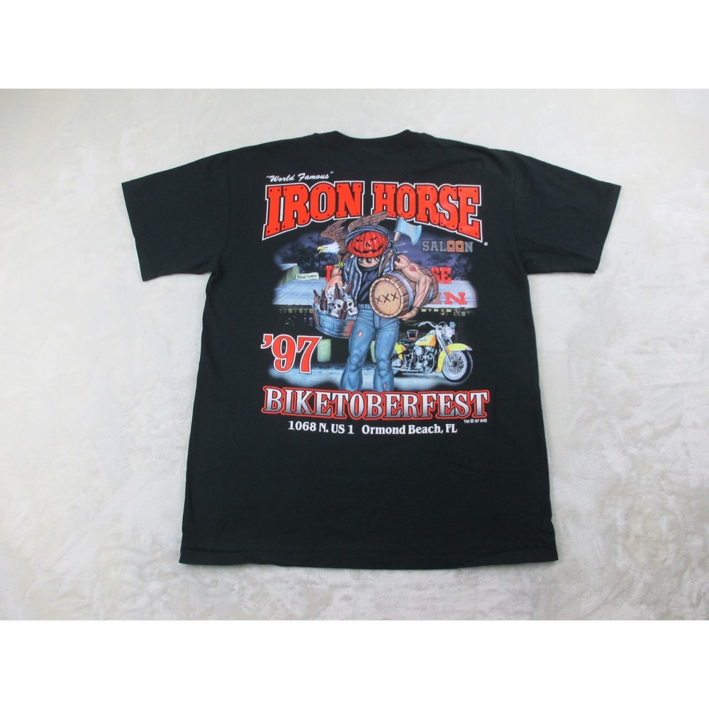 VINTAGE Iron Horse Saloon Shirt Mens Large Black Pumpkin Biketoberfest 97* - Picture 1 of 11